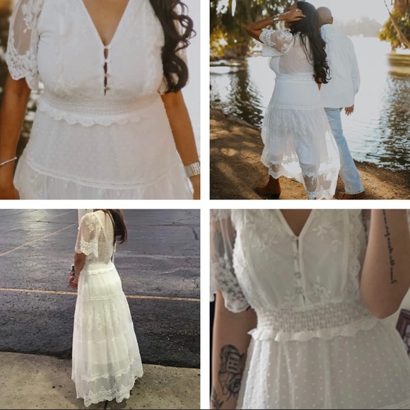 ✦🎉HP🎉NWT Boho White Embroidered Lace Maxi Dress✦ - Picture 7 of 8